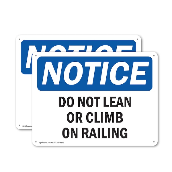 Signmission Do Not Lean Or Climb On Railing, 14 in W x Rectangle, Plastic OS-2PACK-NS-P-1014-L-11292 - main